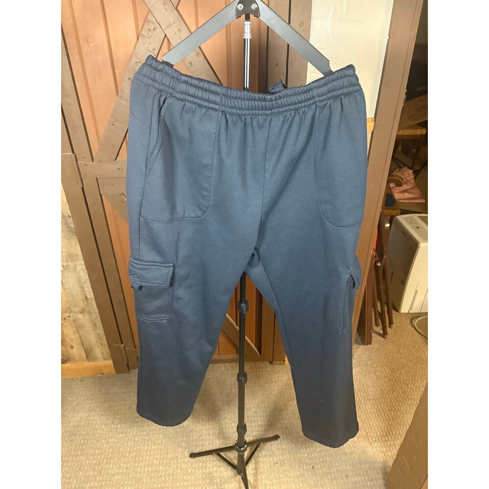 i5 Apparel Men’s Cargo Fleece Sweatpants Navy Blue Size L Drawstring Pockets
